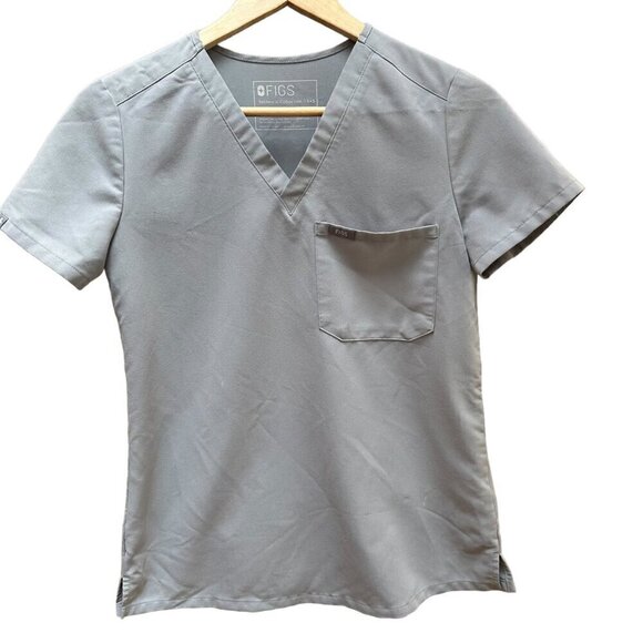 FIGS Technical Collection Scrub Top Short Sleeve Pocket Gray Womens Size XXS - Picture 1 of 7